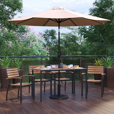Flash Furniture Patio Set-30"x48" Table-4 Chairs-Tan Umbrella-Base XU-DG-304860064-UB19BTN-GG